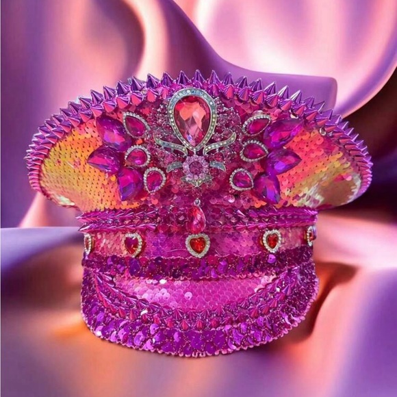 Sequin and crystal pink sunburst captain's hat